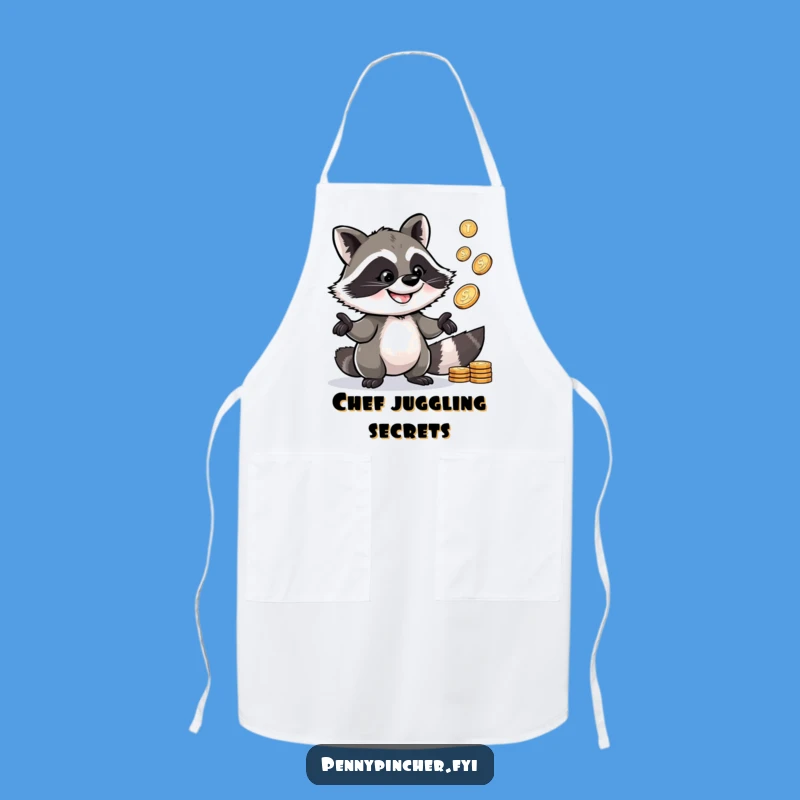 Funny Raccoon Apron: Juggling raccoon w/ pennies, perfect kitchen funny gift.