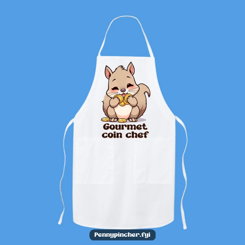 Funny Squirrel Apron: Cheeky squirrel w/ coins, perfect kitchen funny gift.
