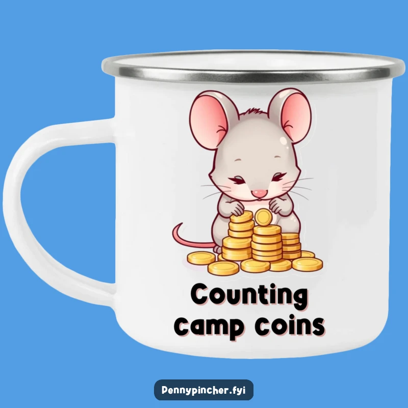 Funny Shy Mouse Counting Coins Camping Mug: Your Hilarious Companion for Outdoor Adventures