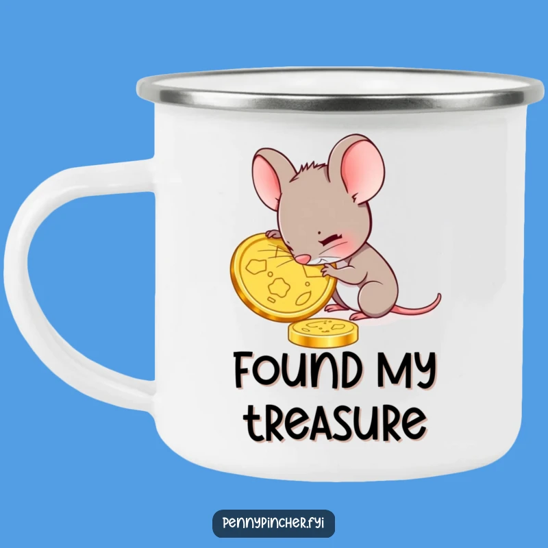 Funny Mouse Gold Coin Camping Mug: Focused Explorer, Treasure Gift