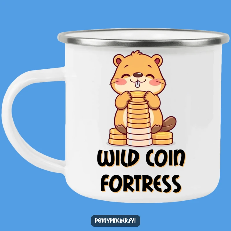 Funny Beaver Camping Mug: Sip & Build with Comedic Coin Stacking!