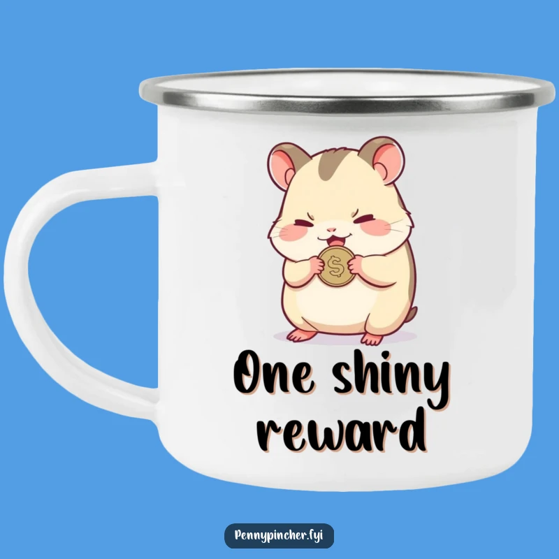 Funny Hamster Clutching Coin Camping Mug: Adventure Fuelled by Savings