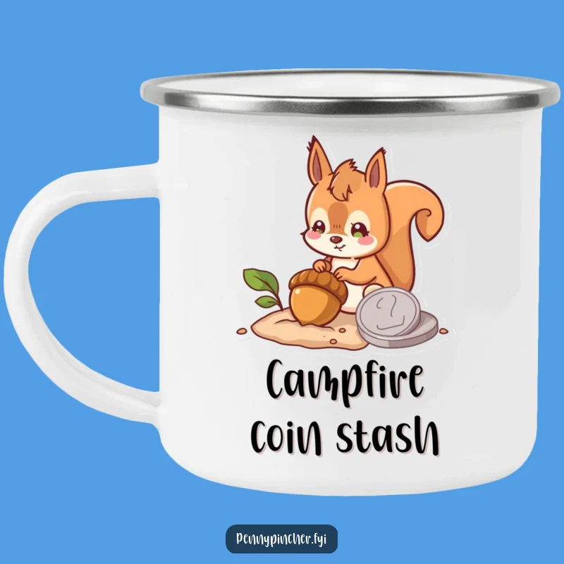 Funny Hopeful Squirrel Burying Acorn Coin Camping Mug: Your Optimistic Outdoor Companion