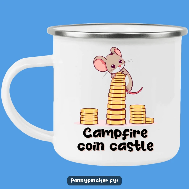 Funny Mouse Coin Tower Camping Mug: Dream Big Outdoors - Perfect Gift!