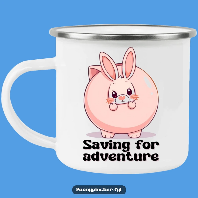 Funny Shy Rabbit Piggy Bank Camping Mug: Adventures in Quiet Saving
