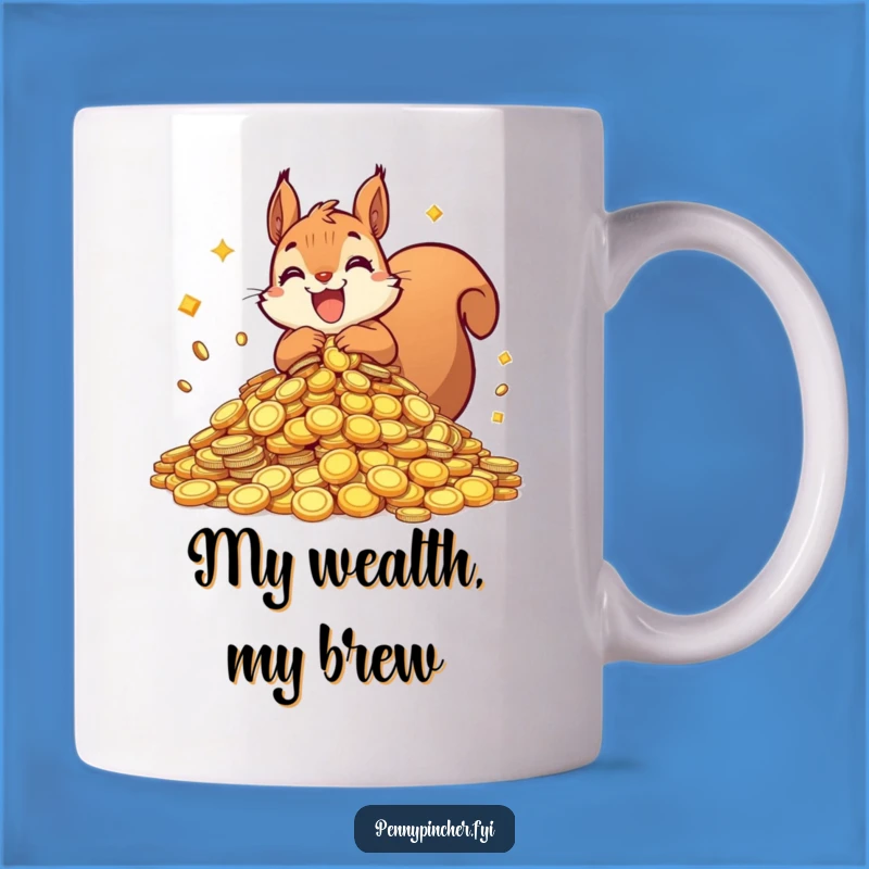 Funny Squirrel Hoarding Mug: Shiny Coins Thrill Funny Gift for Savers
