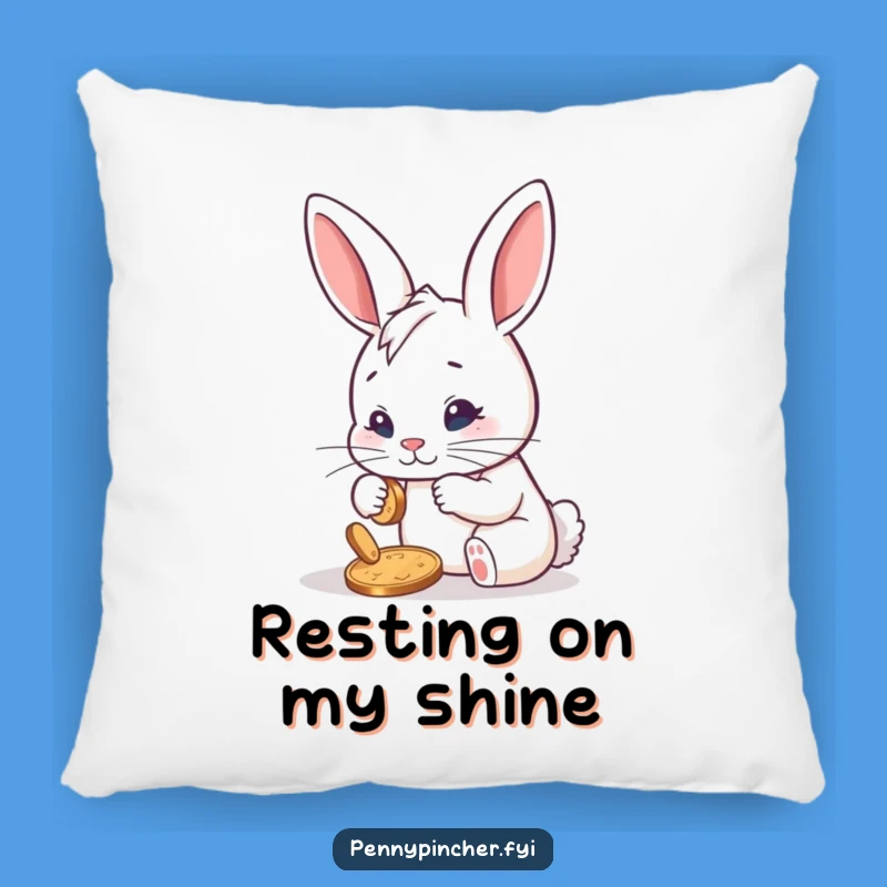 Funny Determined Rabbit Polishing Penny Pillow: Add Sparkle and Humor to Your Space