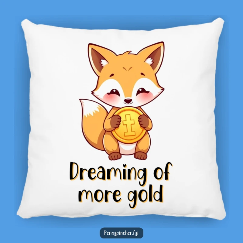 Funny Fox Polishing Gold Coin Pillow - Cozy Funny Gift for a Comfy Fortune