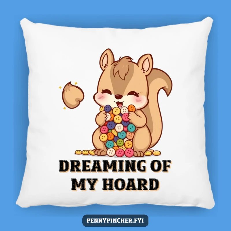 Funny Squirrel Button Hoarder Pillow: Cuddle Up with Cheeky Treasures