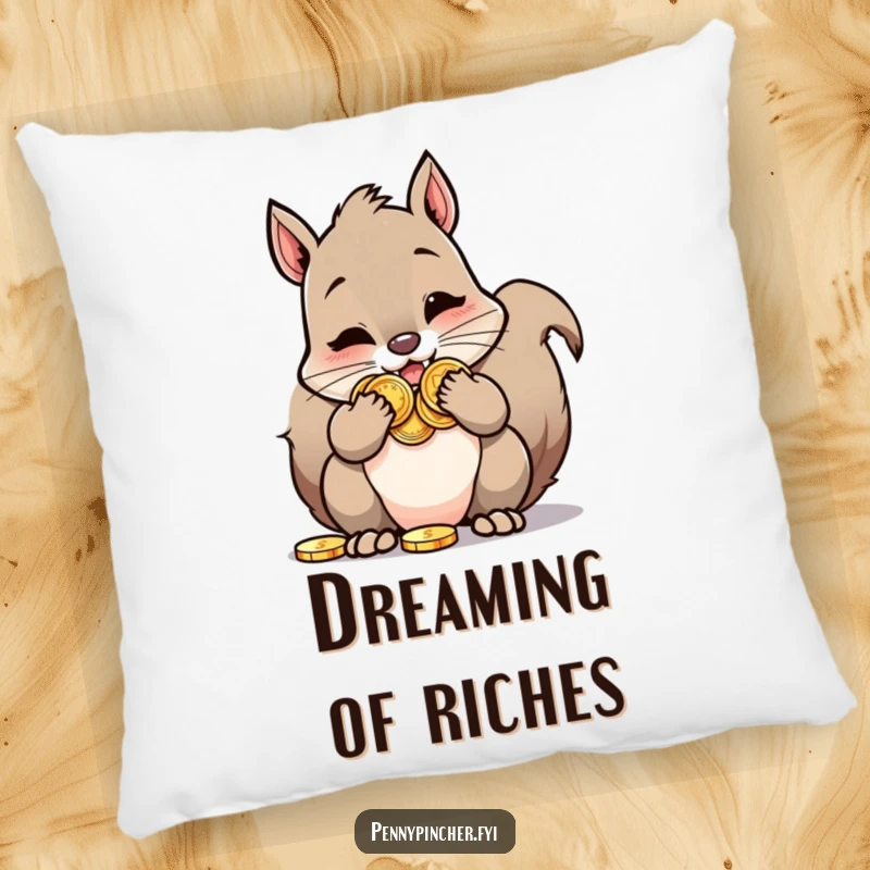 Funny Squirrel Pillow: Features a squirrel character with cheeks bulging with shiny coins, offering plush comfort.