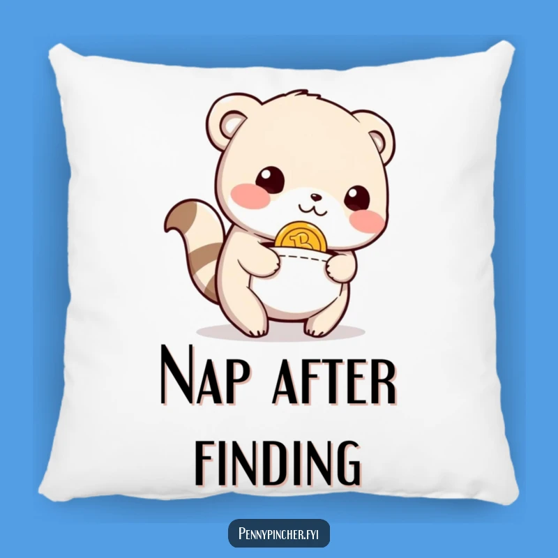 Funny Pillow: Relieved Animal Finds Coin, Cozy Comfort with a Humorous Touch Gift