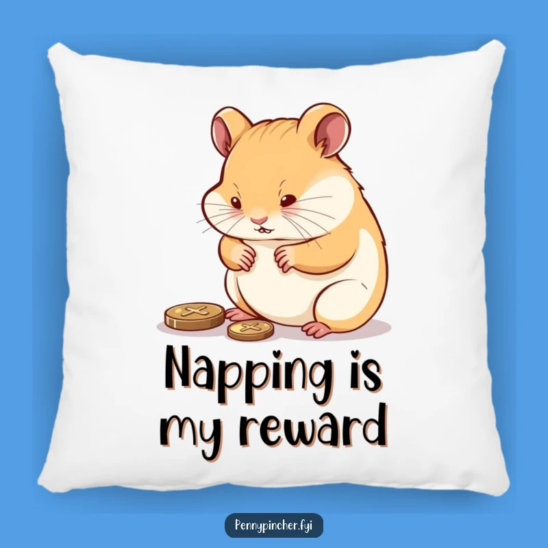 Funny Hamster Polishing Penny Pillow: Cuddle Up with Diligent Comfort