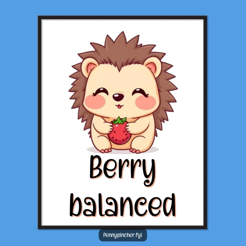 Funny Hedgehog Berry Balance Digital Print - Instant Shy Decor
