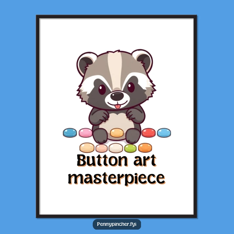 Funny Badger Button Art Print: Hilarious Decor for Any Space
