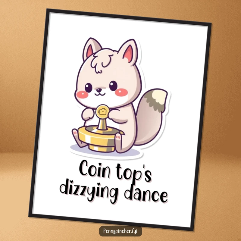 Funny spinning animal digital art print, joyfully spinning a coin like a top, a high-resolution humorous artwork.