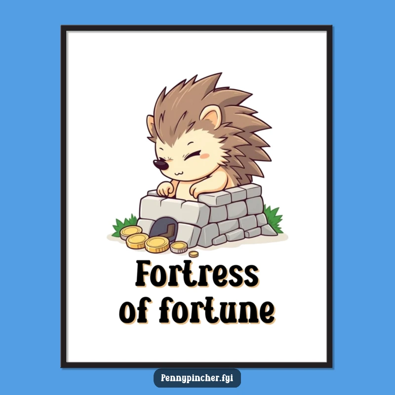 Funny Hedgehog Coin Fortress Digital Art: Instant Ambition for Your Walls