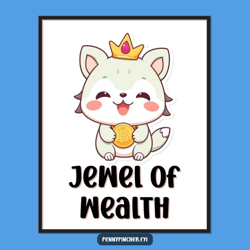 Funny Animal Digital Art: Beaming Coin Jewelry Character Downloadable Print