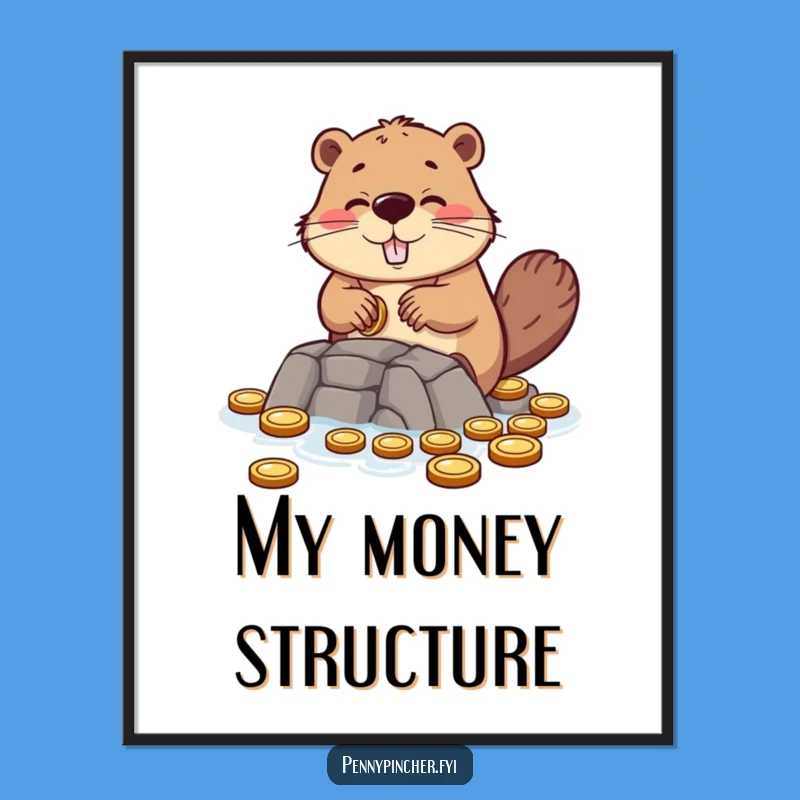 Funny Beaver Building Coin Dam Digital Art - Instant Funny Gift for Wall Decor