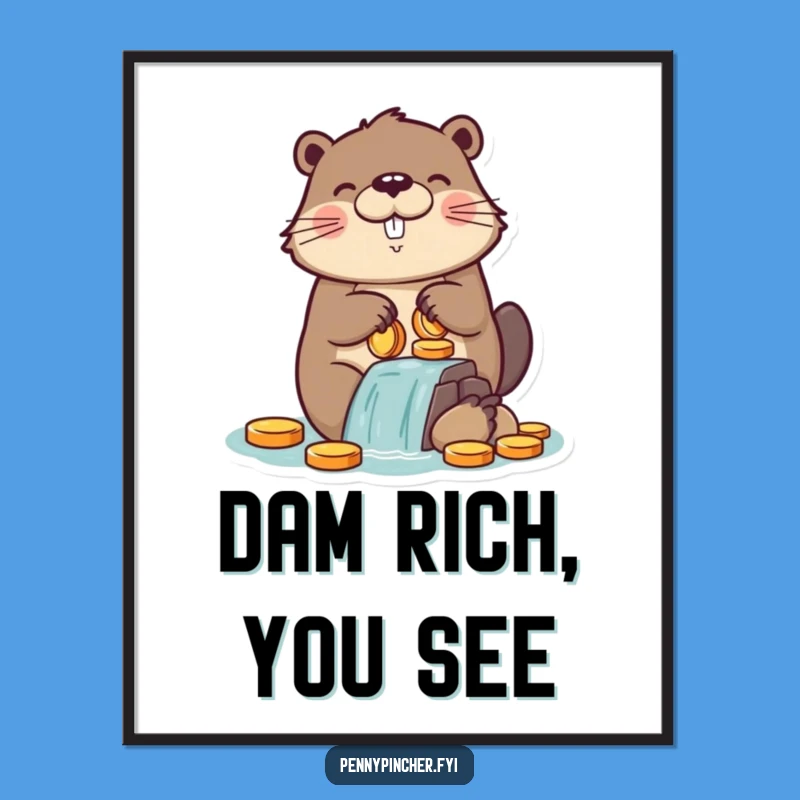 Funny Beaver Coin Dam Digital Art Print: Hilarious Wall Decor for Smart Homes!
