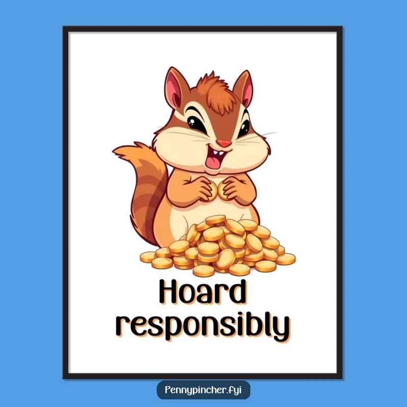 Funny Chipmunk Hoarder Digital Art: Determined Character Print for Wealthy, Hilarious Decor