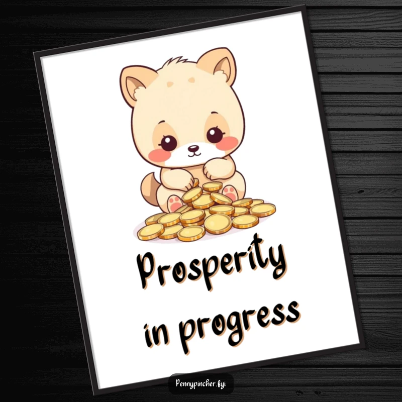 Funny digital art print, animal character meticulously counting shiny coins, a humorous illustration of financial focus for printable decor.