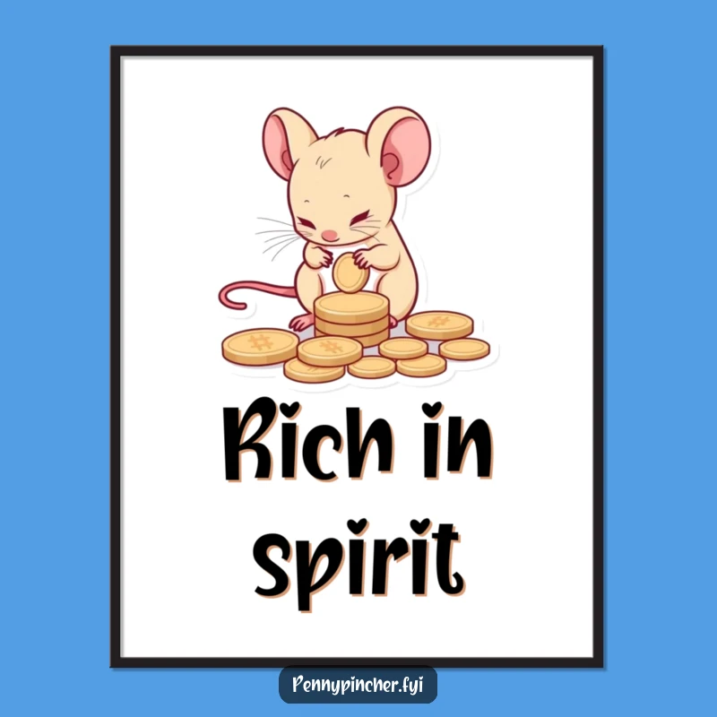 Funny Mouse Digital Art: Tiny Saver Counts Coin for Humorous Decor