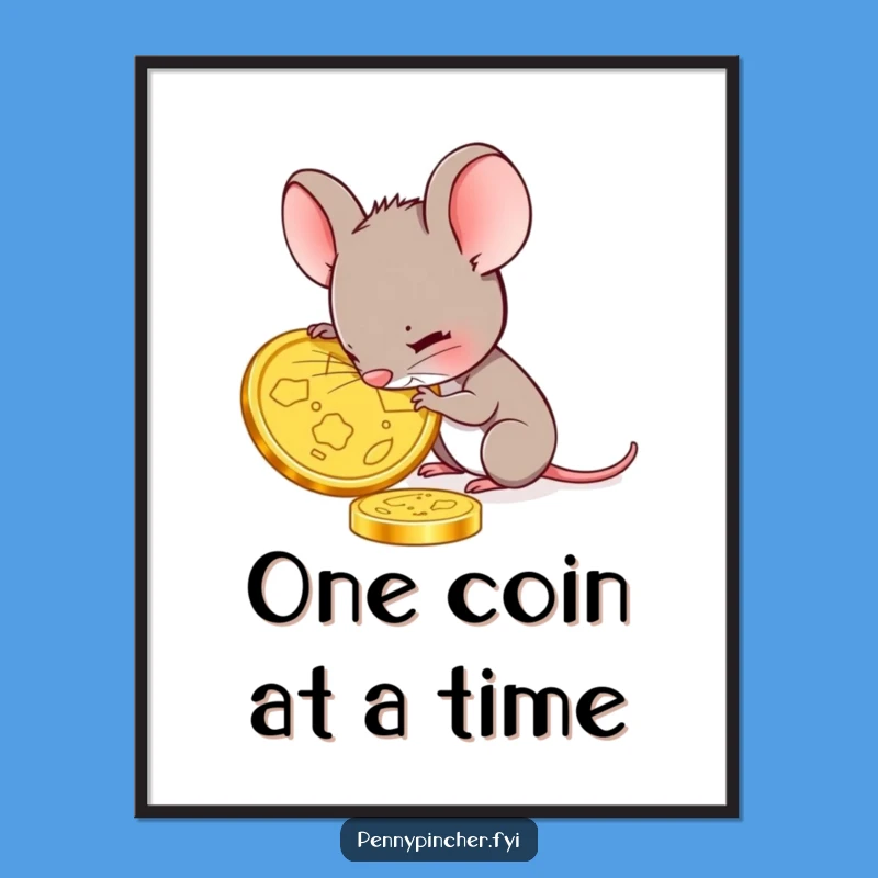Funny Mouse Gold Coin Digital Print: Detailed Wall Art