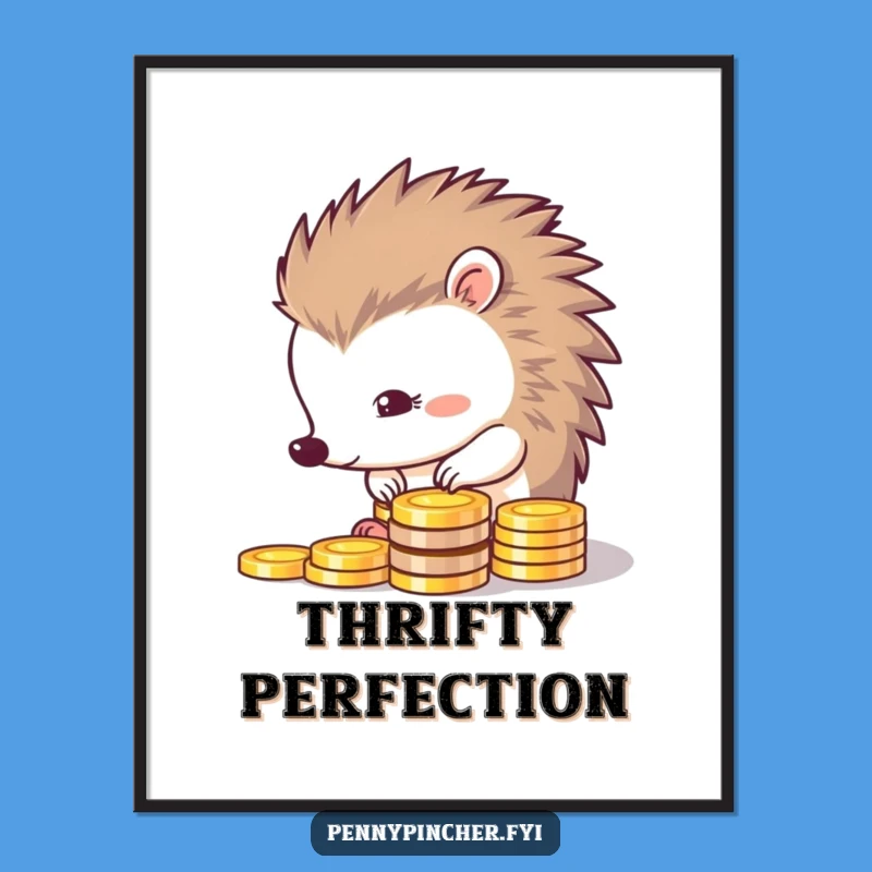Funny Thrifty Hedgehog Digital Art: Meticulous Coin Arrangement Print