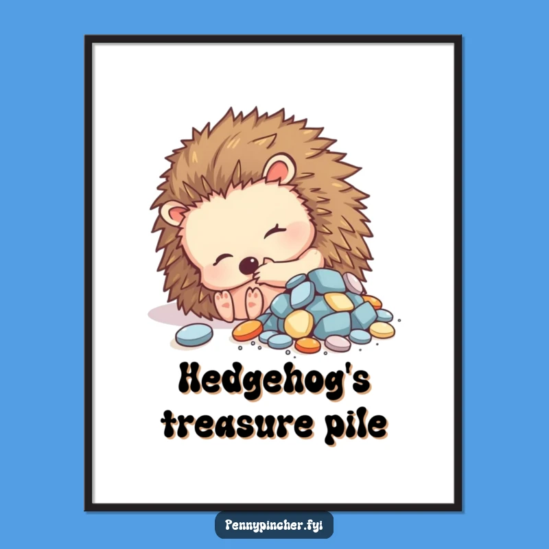 Funny Hedgehog Treasure Art Print: Hilarious Decor for Cozy Spaces