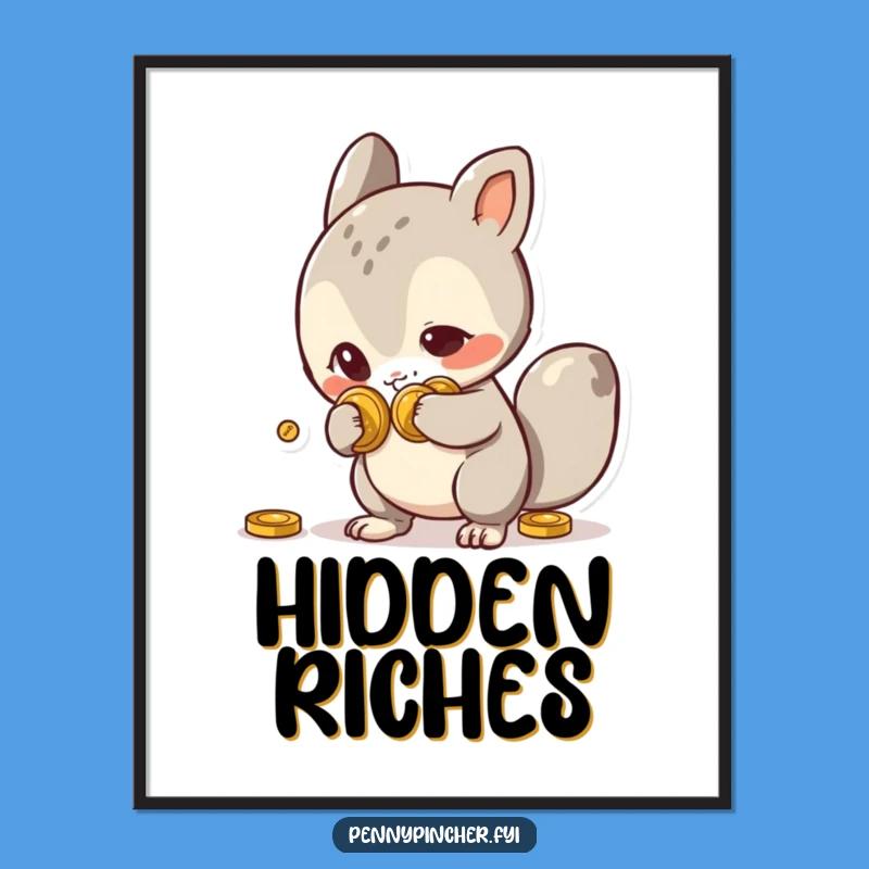 Funny Digital Art Print: Mischievous Animal Hiding Coins, Whimsical Artwork for Instant Humorous Decor Gift