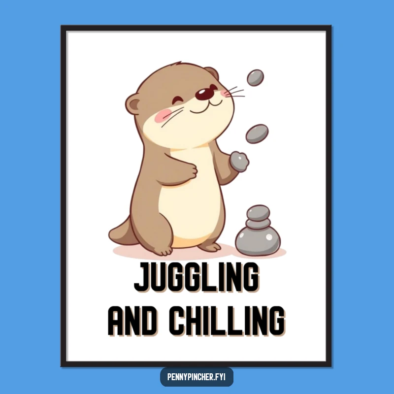 Funny Juggling Otter Digital Art: Instant Kawaii Playfulness for Walls