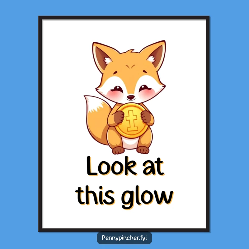 Funny Fox Polishing Gold Coin Digital Art - Instant Funny Gift for Wall Decor