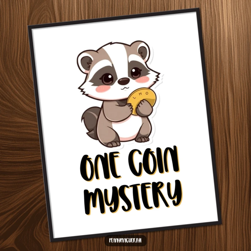 Funny Badger Digital Art Print: Features a cautious badger character hiding a coin behind its back, ideal for decor.