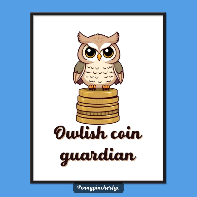 Funny Owl Coin Wisdom Art Print: Hilarious Decor for Cultured Spaces