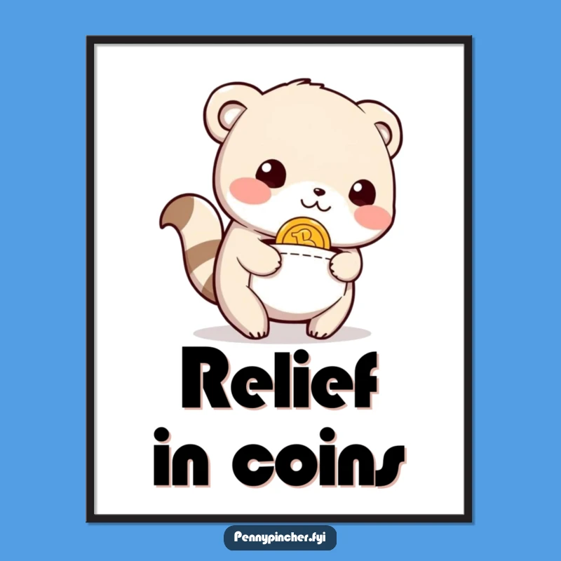 Funny Digital Art Print: Relieved Animal Finds Coin, Whimsical Artwork for Instant Joyful Decor Gift