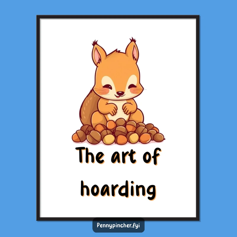 Funny Squirrel Counting Acorns Digital Print: Instant Nature Humor for Walls