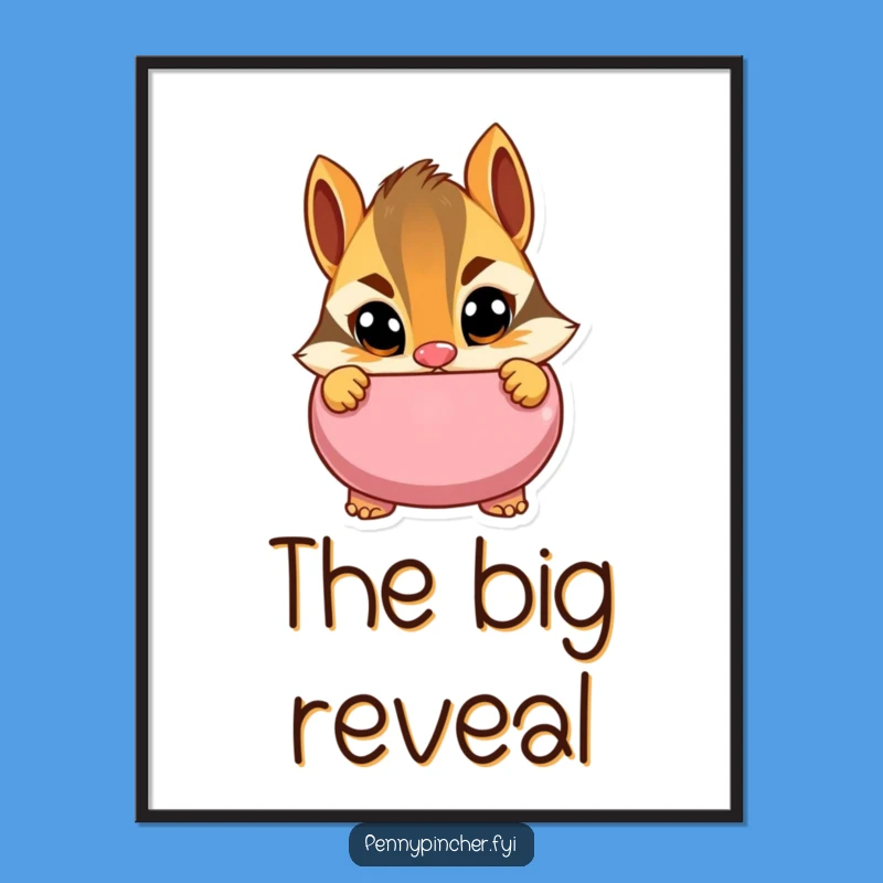 Funny Cautious Chipmunk Piggy Bank Digital Art Print: Humorous Decor for Prudent Spaces