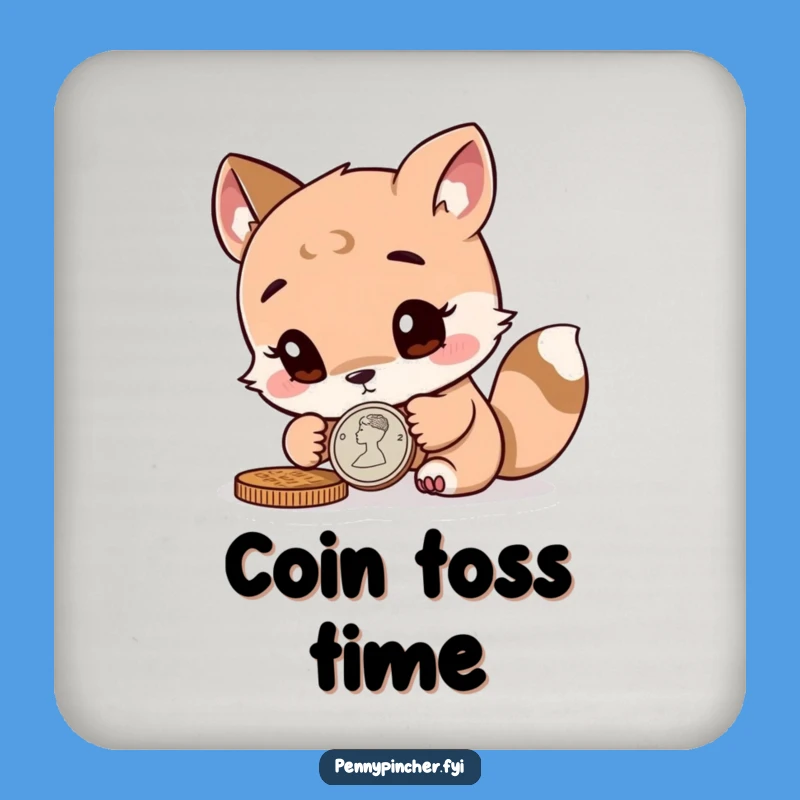 Funny Animal Drink Coaster: Curious Coin Inspecting Character Protection