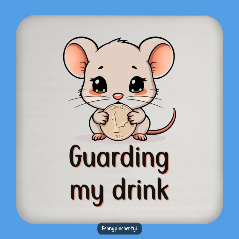 Funny Cautious Mouse Penny Coaster - Protect Surfaces with Frugal Humor