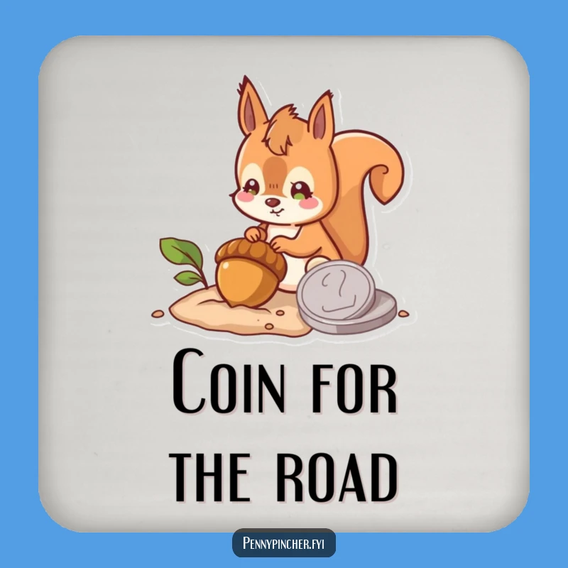 Funny Hopeful Squirrel Burying Acorn Coin Coaster: Protect Surfaces with Future Hope