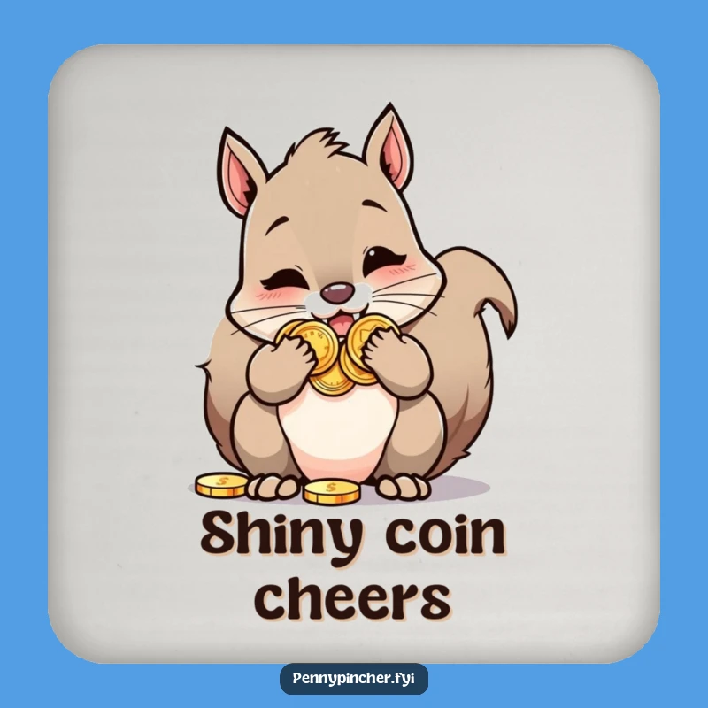 Funny Squirrel Coaster: Hoarding squirrel w/ coins, protects furniture funny gift.