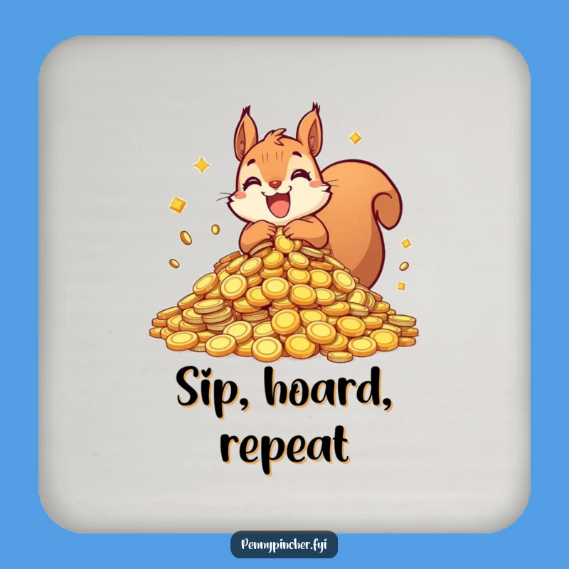 Funny Squirrel Hoarding Coaster: Shiny Coin Protection, Wealth Decor Gift