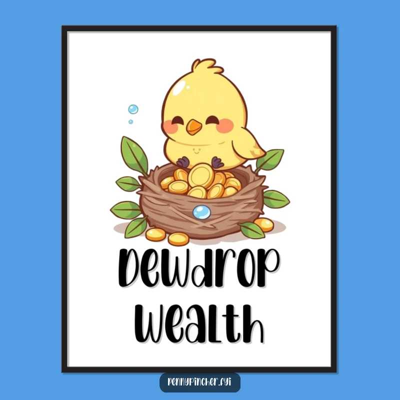 Funny Bird Dewdrop Art Poster - Whimsical Wall Decor Gift
