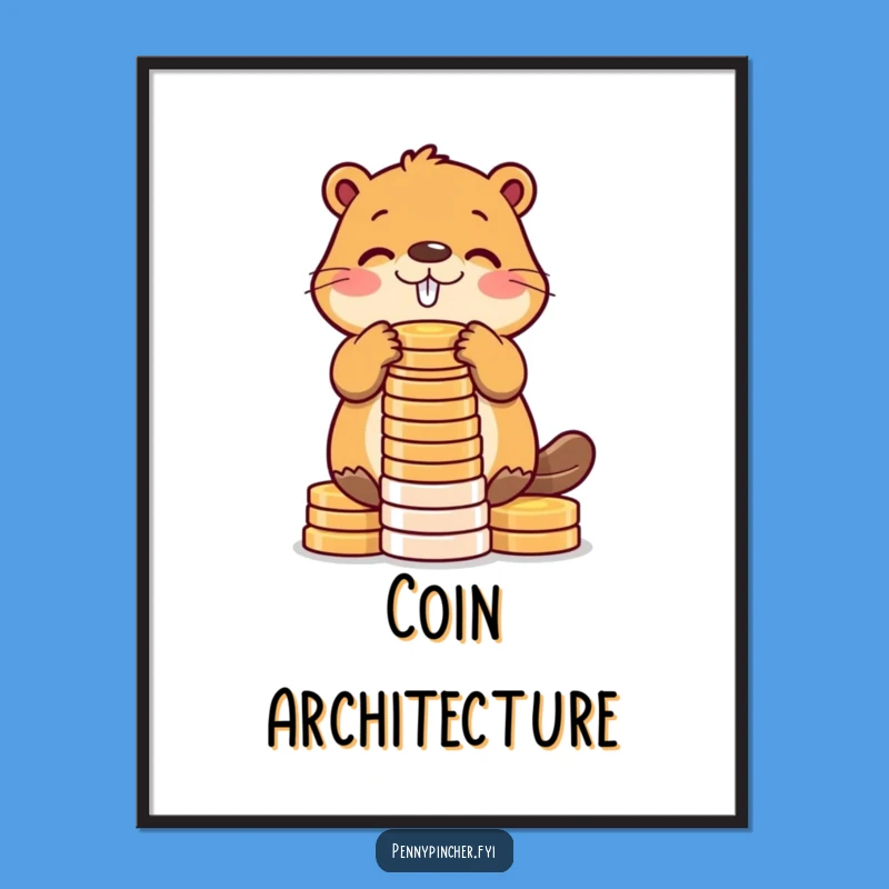 Funny Beaver Poster: Hilarious Coin Stacking Art for Your Wall!