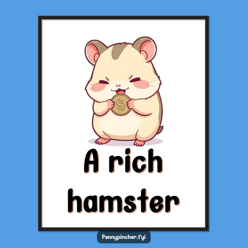 Funny Hamster Clutching Coin Poster: Wall Art for the Fiscally Minded