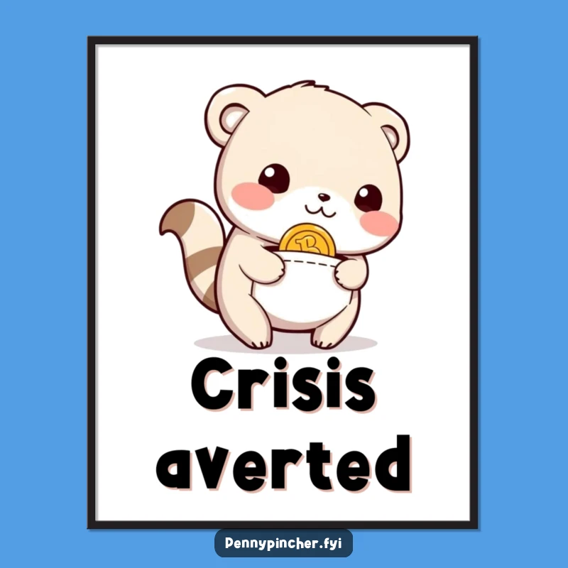 Funny Poster: Relieved Animal Finds Coin, Whimsical Wall Art for a Humorous Home Gift