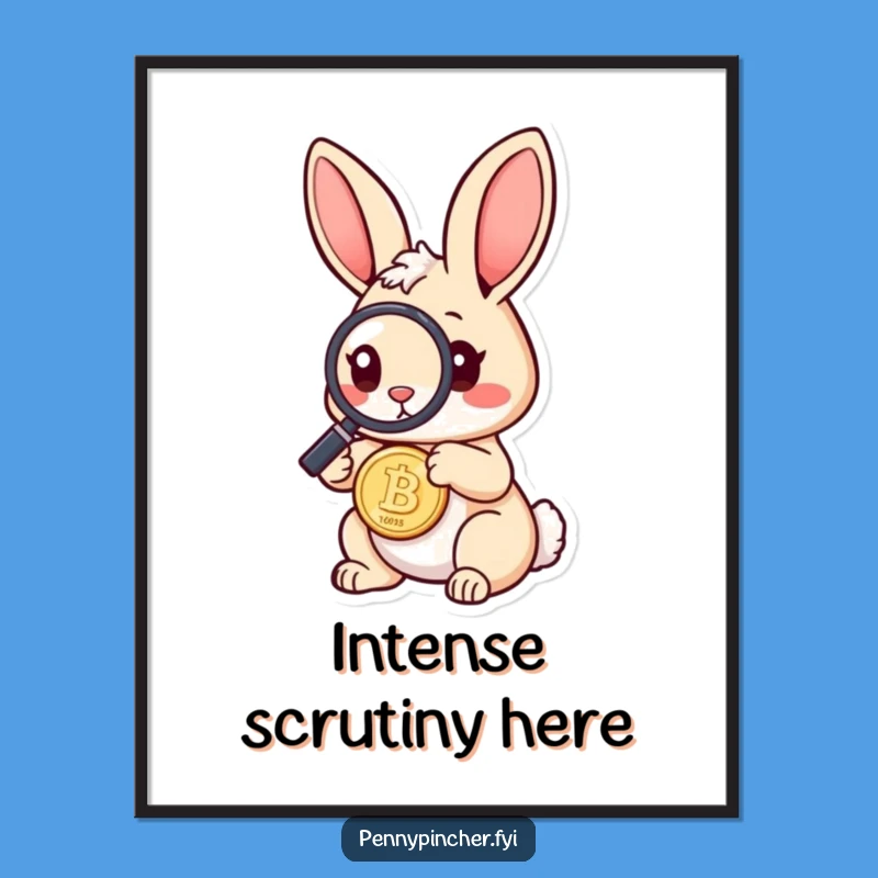 Funny Rabbit Poster: Hilarious Coin Inspection Art for Your Walls!