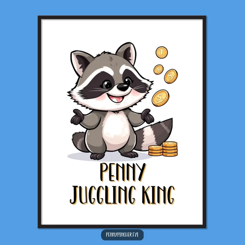 Funny Raccoon Poster: Raccoon w/ pennies, perfect wall art funny gift.