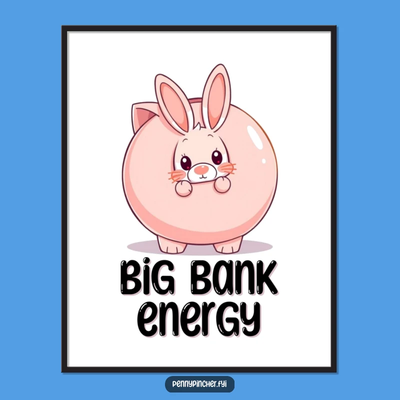Funny Shy Rabbit Piggy Bank Poster: Wall Art for the Reserved Saver
