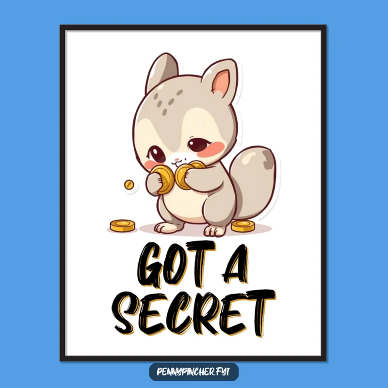 Funny Poster: Mischievous Animal Character Hiding Coins, Whimsical Wall Art for Humorous Decor Gift